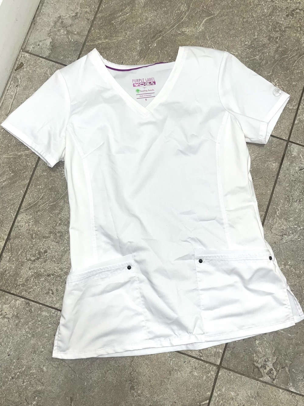 Women's White V-Neck Scrub Top